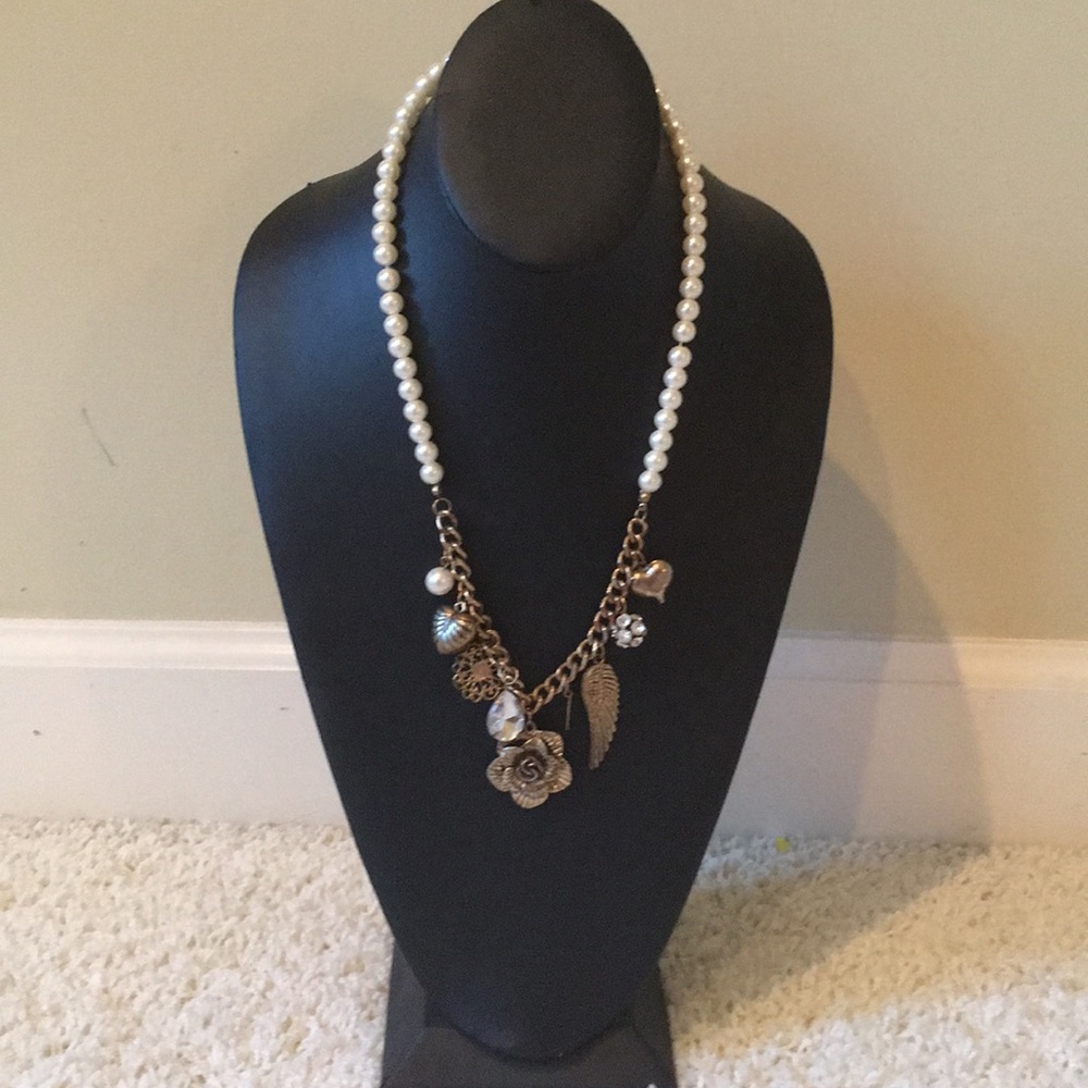 Pearl and Chain Necklace Floral Heart Angel Wing